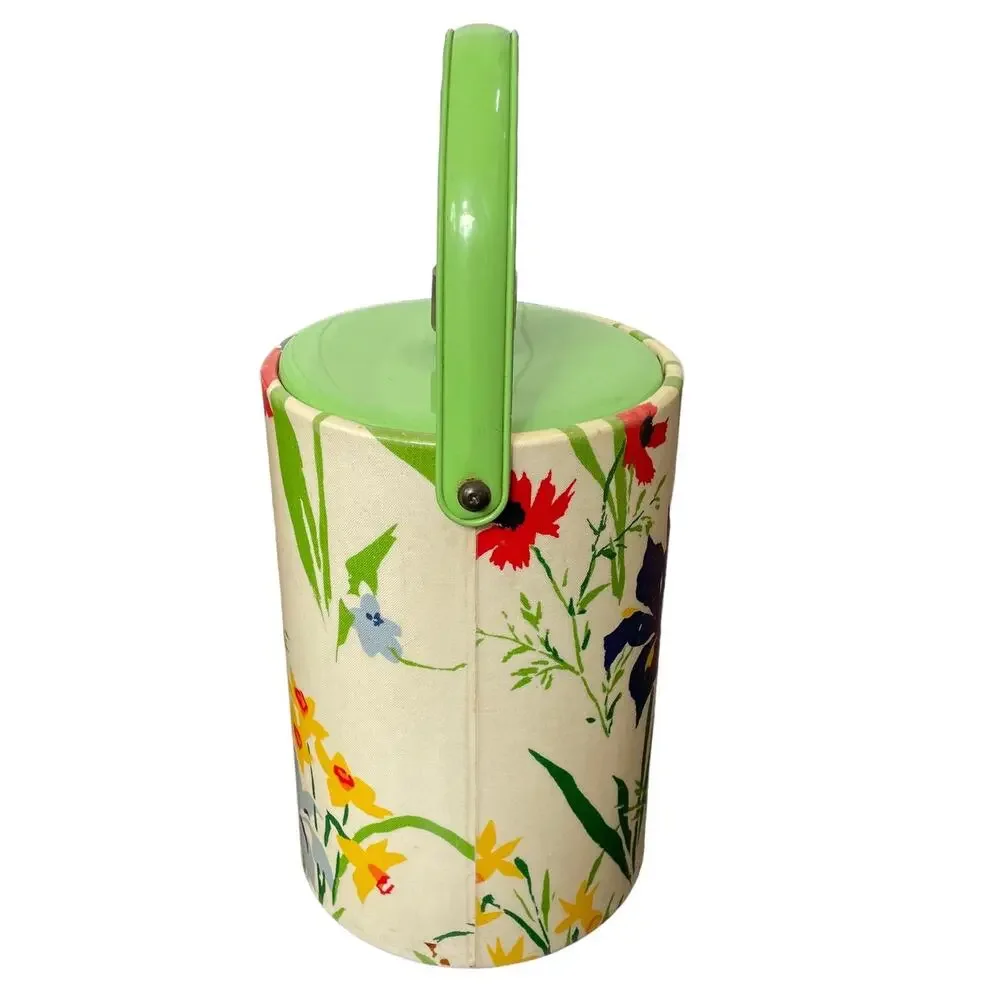 Large Floral Ice Bucket MCM Retro Vtg Iris Spring Flower Vinyl Insulated READ